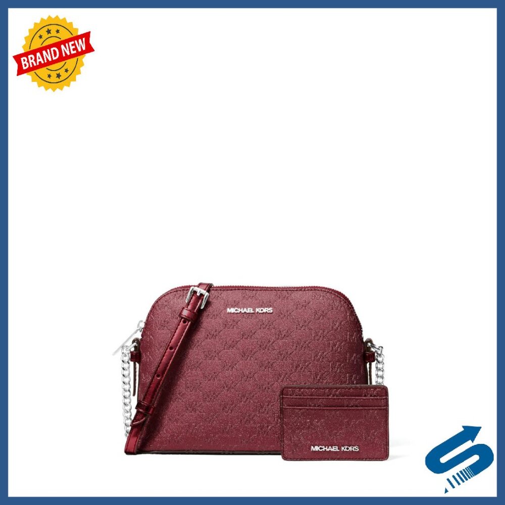 Structured Dome Crossbody Bag With Matching Card Case, Chain Strap
